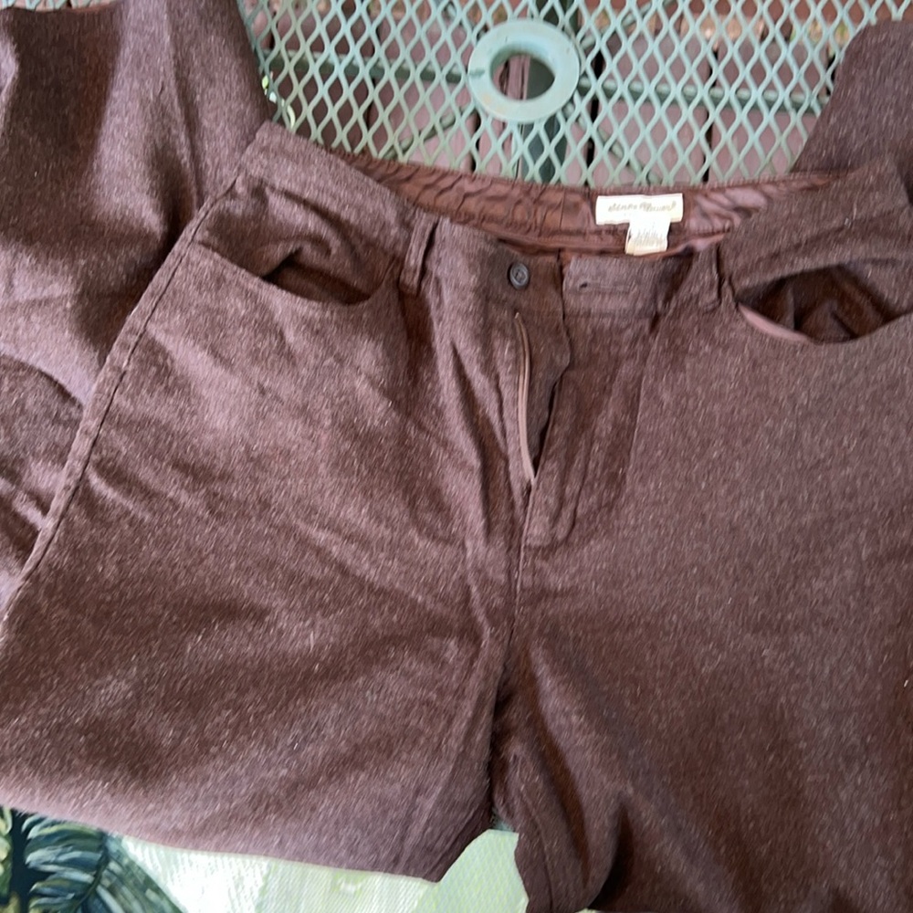 Dark brown Eddie Bauer lined wool pants, 2 front and 2 back pockets